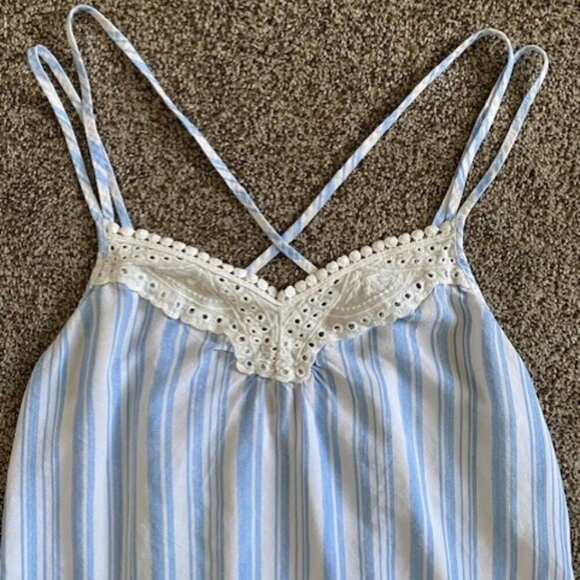 CUTE Light Blue White Striped Babydoll Nightie Slip Dress S/M - Picture 11 of 16